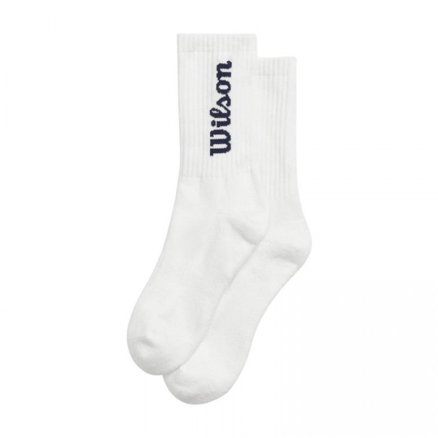 Wilson Crew Logo Socks White Navy Blue 1 Pair