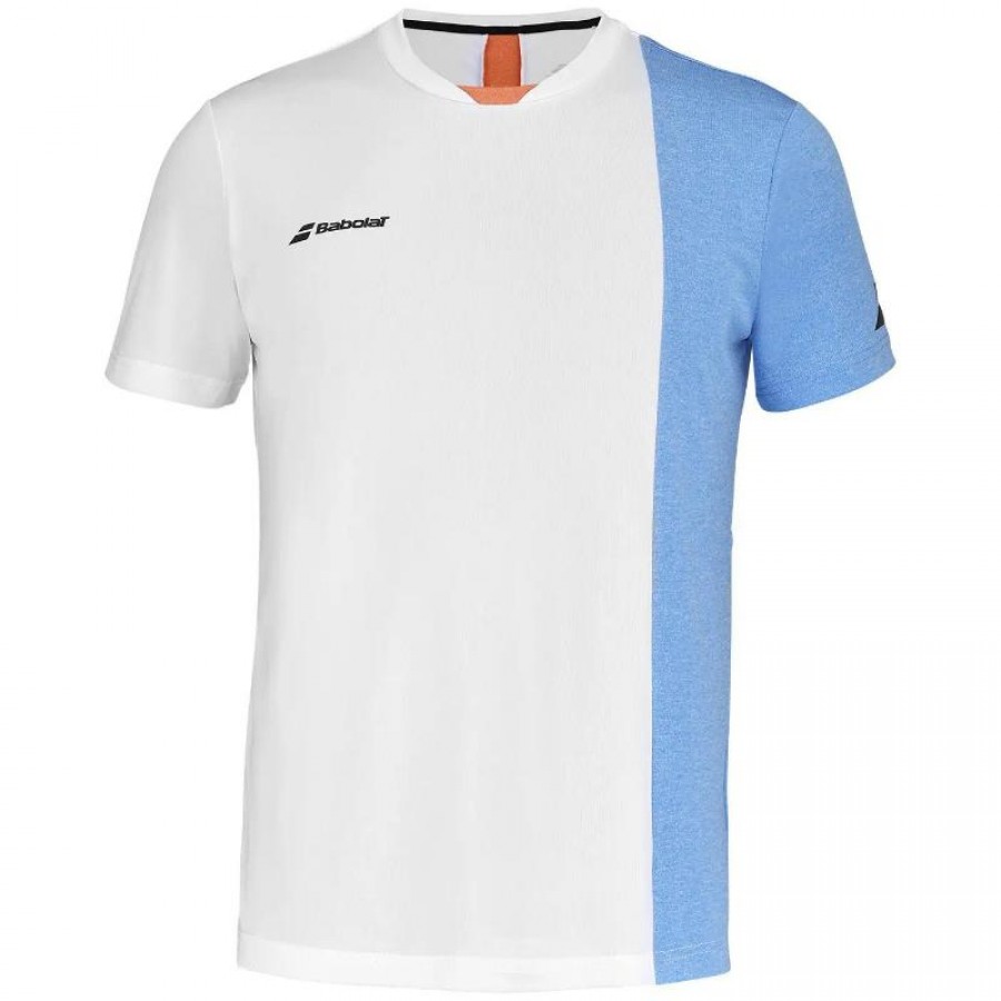 Maglietta Babolat Play Crew Bianco Blu Arancione